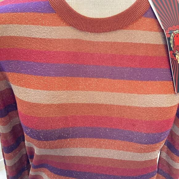 HAPPY SHEEP NEW METALLIC STRIPE LIGHT WEIGHT SWEATER SIZE SMALL - Picture 3 of 9
